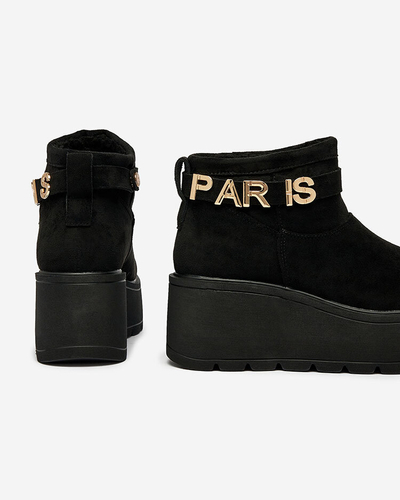 Royalfashion Črni ženski škornji a'la snežni škornji z ornamentom Parisela