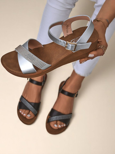 Royalfashion Ženski sandali z wedge peto in okrasnimi kamenčki Allona