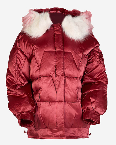 Royalfashion Bordowa damska kurtka zimowa z syntetycznym ociepleniem