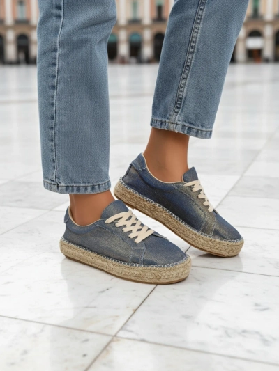 Aurelia Denim Espadrillos – ženski copati s plosko peto iz tkanine