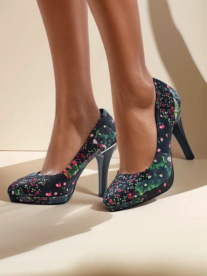 Royalfashion Ženski cvetni visoki peti Floweere