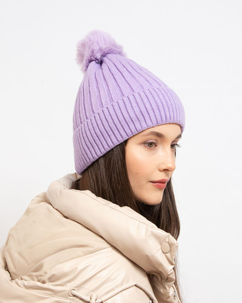 Royalfashion Vijolična ženska izolirana kapa s pompom