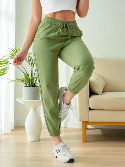 Ženske Jogger Hlače Flora Svetlo Zelene 100% Bombaž Udobne