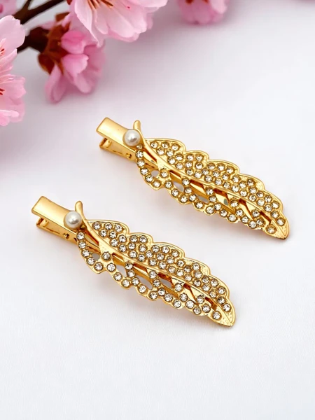 Royalfashion Lasnica za lase z okrasnimi kamenčki v obliki lista Crystal Leaf