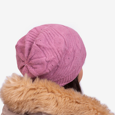 Ciemnoróżowa ciepła damska dwuwarstwowa czapka - Akcesoria