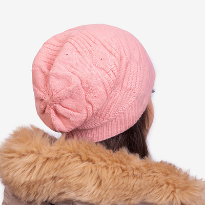 Różowa ciepła damska dwuwarstwowa czapka - Akcesoria