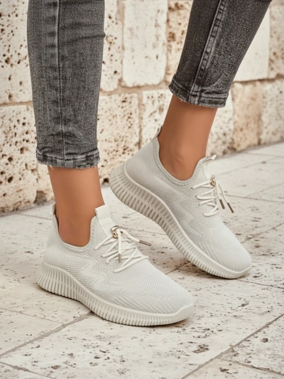 Aurelia Beige Royalfashion – Bež ženske superge tkanina vezalke
