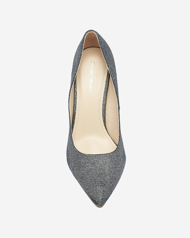 Royalfashion Grafitowe holograficzne damskie czółenka na szpilce Soddo