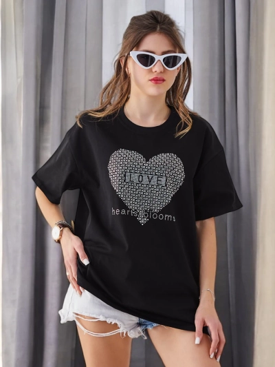 Royalfashion Ženska bombažna majica LOVE z diamanti
