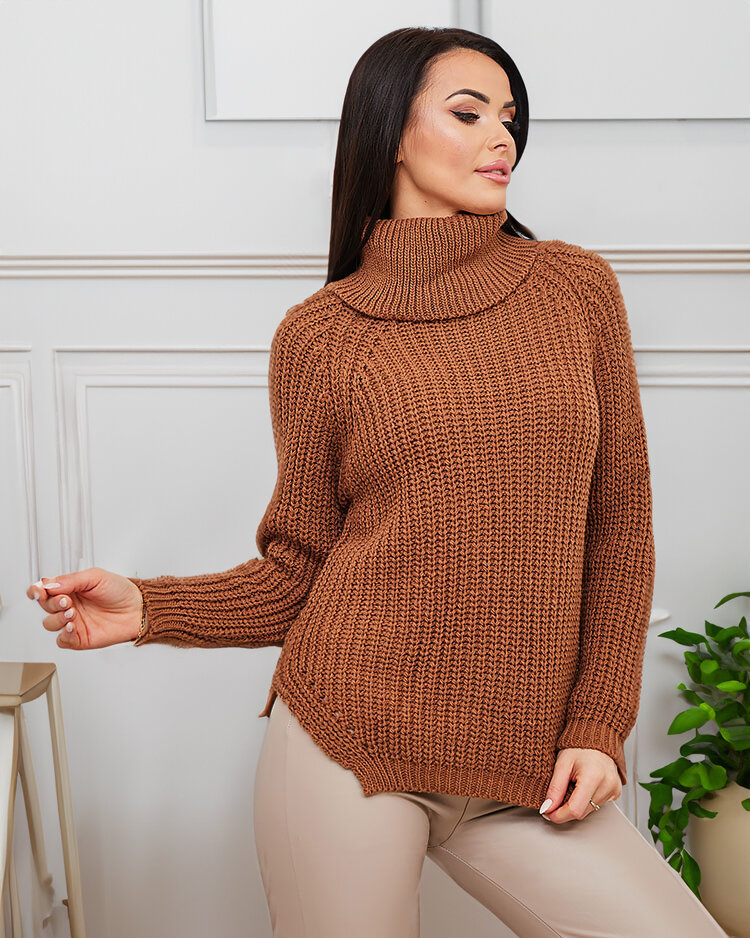 Royalfashion Camel Ženski pulover z rolojem