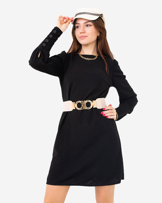 Royalfashion Beżowy elastyczny pasek z ozdobną złotą klamrą