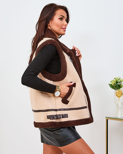 Royalfashion Bež ženski telovnik z ovčjo kožo