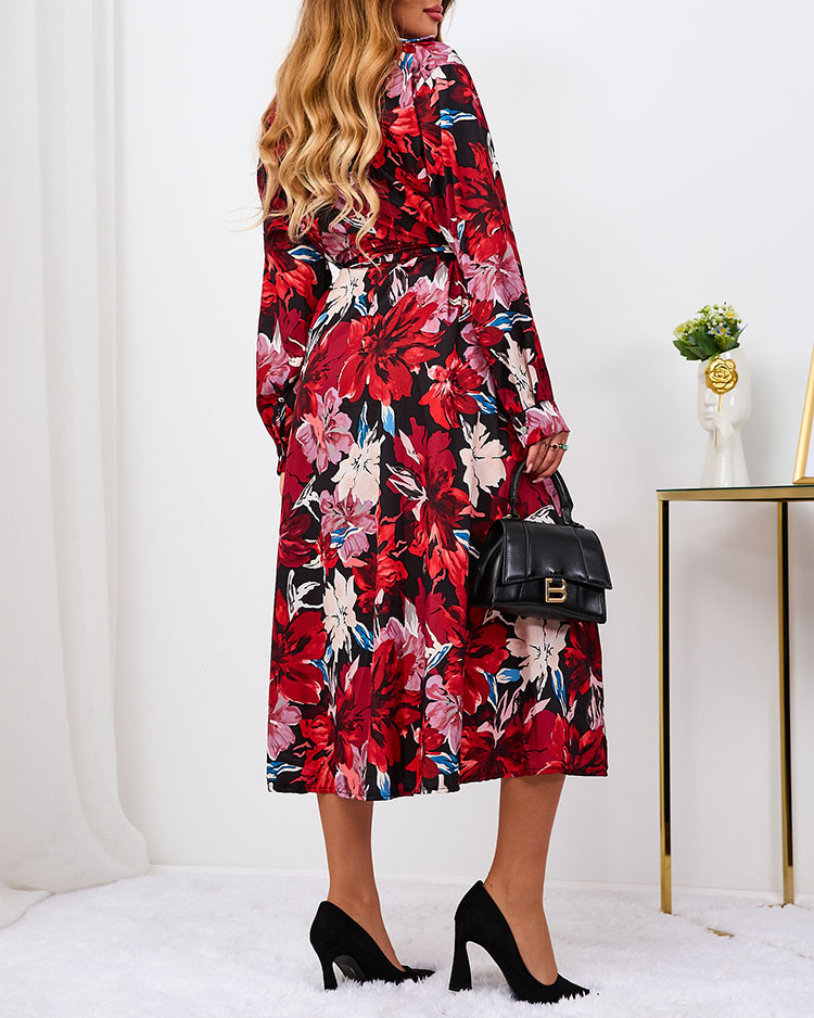 Royalfashion Rdeča in bordo vzorčasta ženska maksi obleka