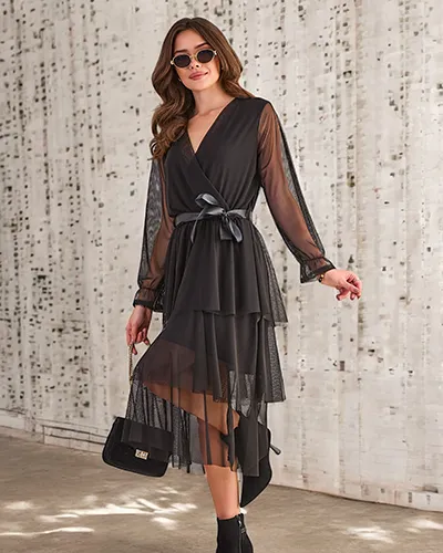 Royalfashion Duga haljina za žene s resama