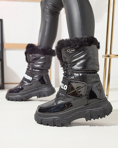 Royalfashion Buty a'la śniegowce damskie na płaskiej podeszwie w kolorze czarnym Sapollo