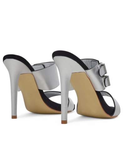 Sandali Aletheia srebrni s stiletto peto 12 cm ekološko usnje z oprijemalnimi trakovi