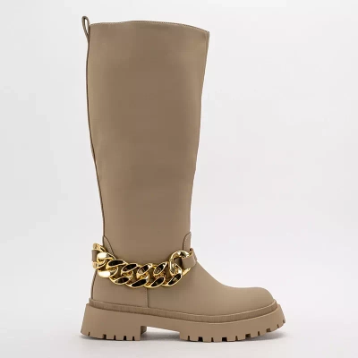 OUTLET Beżowe damskie kozaki do kolana Filusio - Obuwie