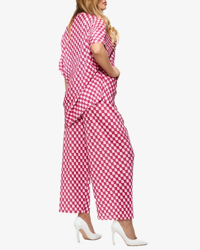 Royalfashion Fuksjowy damski plisowany wzorzysty komplet
