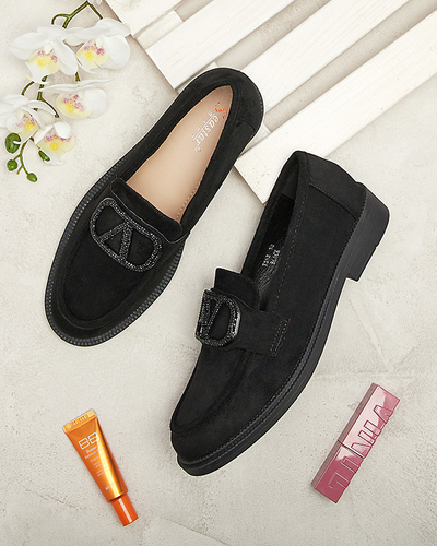 Royalfashion Czarne mokasyny damskie z ozdobą Fogras