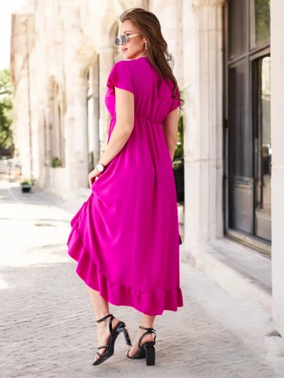 Royalfashion Ženski midi obleka z asimetričnim robom