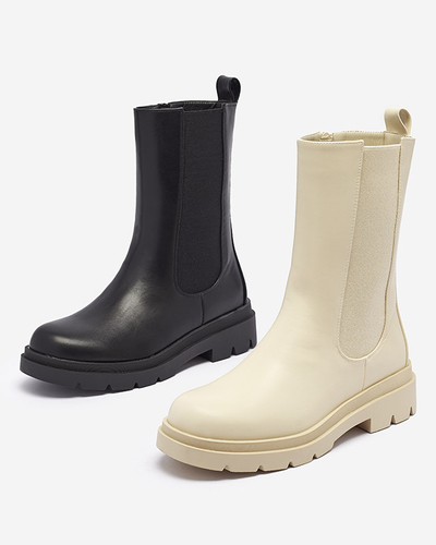 Royalfashion Beżowe damskie wysokie botki na płaskim obcasie Vedesa