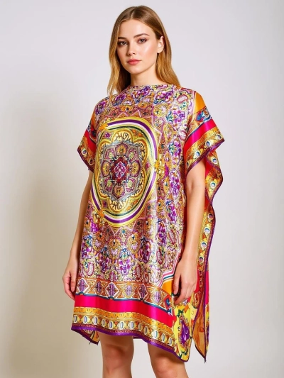 Pareo Melania Royalfashion – večbarvna obleka kimono kroja do kolen