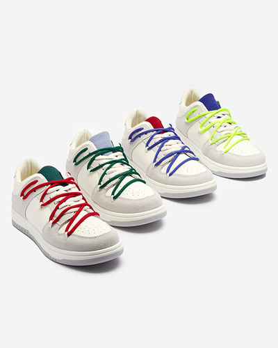 Royalfashion Biało - szare sportowe sneakersy damskie z czerwonymi sznurówkami Olierinc
