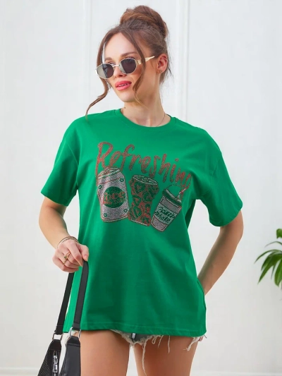 Royalfashion Ženska bombažna majica s tiskom okrašenim z diamanti