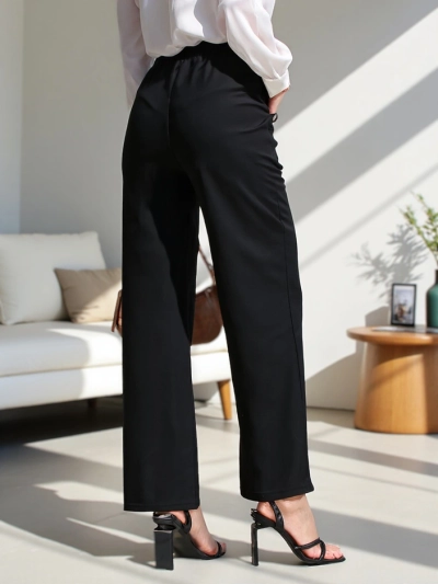 Royalfashion Široke ženske hlače z bočnimi vezi