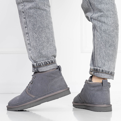 Royalfashion Szare wiązane damskie buty a'la śniegowce z futerkiem Miusho