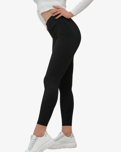 Royalfashion Czarne legginsy damskie z szeroką gumą w pasie