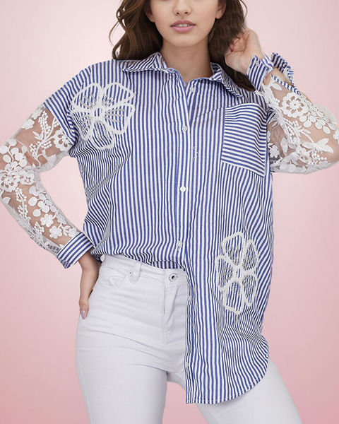 Royalfashion Ženska črtasta srajca s čipko