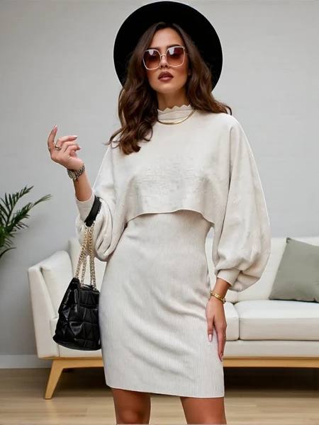 Royalfashion Ženski komplet s puloverjem in obleko