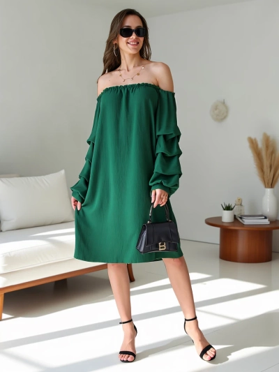 Royalfashion Gladka ženska obleka v španskem slogu z naborki