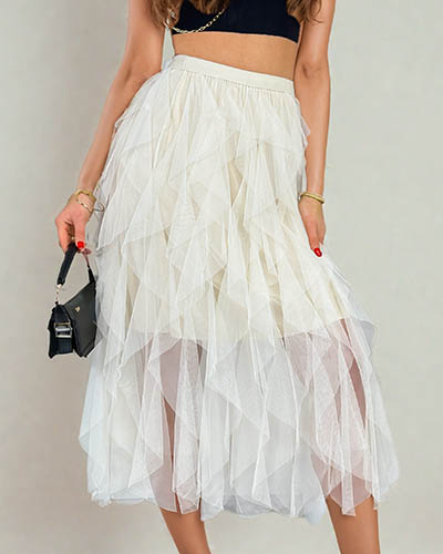 Royalfashion Žensko dvoslojno midi krilo