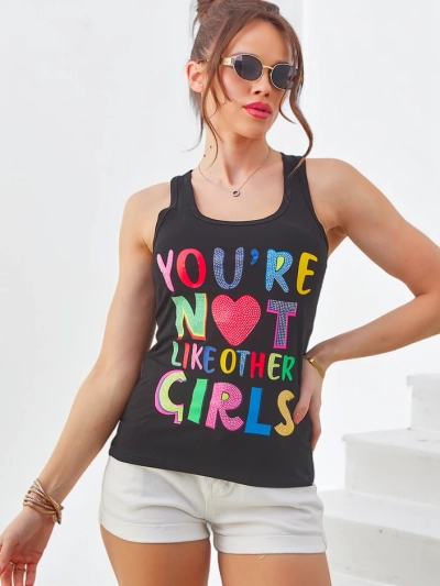 Royalfashion Ženski bombažni top s trakovi in unikatnimi potiski