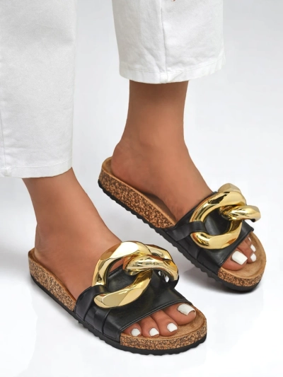 Royalfashion Črni ženski natikači z okrasjem Sofig