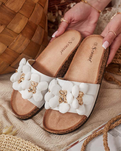 Royalfashion Ženske japonke z zlatimi medvedki in rožami Isaralle