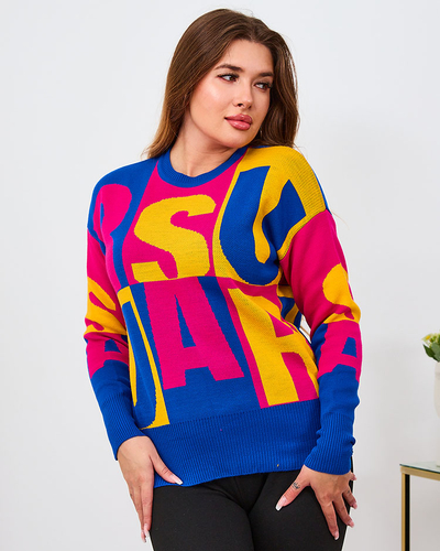 Royalfashion Rjavo-modri ženski pulover s črko