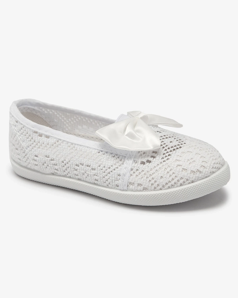 Royalfashion Dziewczęce białe tenisówki slip on z kokardką Sweet Time