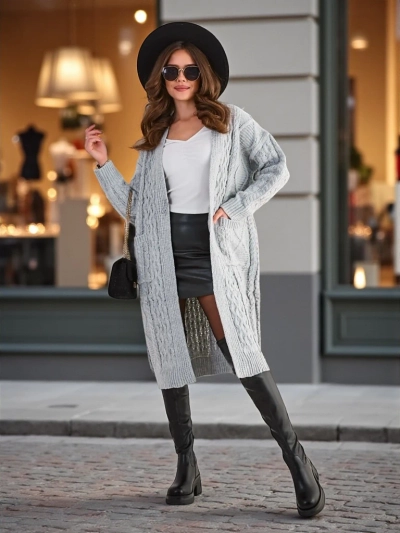 Royalfashion Ženski pleteni poncho džemper