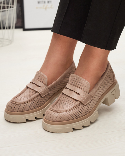 Royalfashion Jasnobrązowe damskie ażurowe mokasyny na masywnej podeszwie Ejina