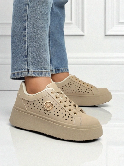 Cleo Ecru Platino – bež športni copati na platformi Royalfashion eko usnje