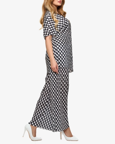 Royalfashion Czarny damski plisowany wzorzysty komplet