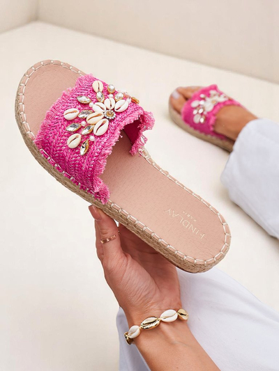 Ženski natikači Royalfashion Callista Fuksija na platformi s školjkami