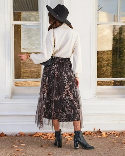 Royalfashion Ženskanski midi krilo s potiskanim vzorcem s tilom