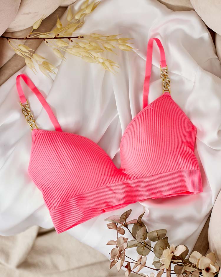 Royalfashion Ženski rebrasti modrček z okrasnimi naramnicami