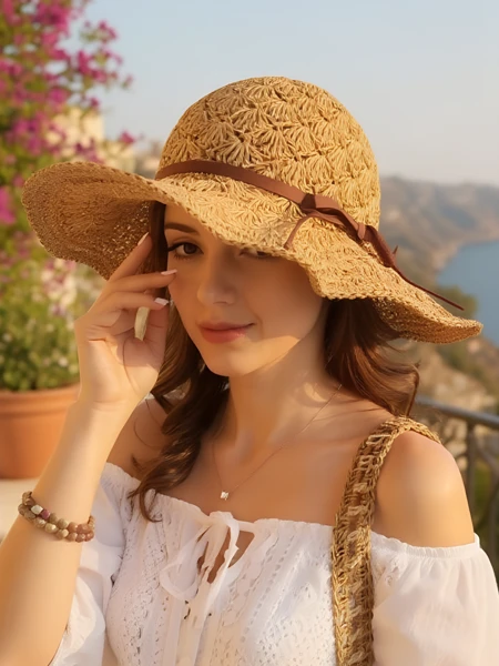 Royalfashion Ženski slamnik z mašno Belle