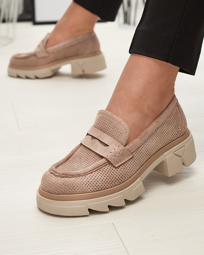 Royalfashion Jasnobrązowe damskie ażurowe mokasyny na masywnej podeszwie Ejina