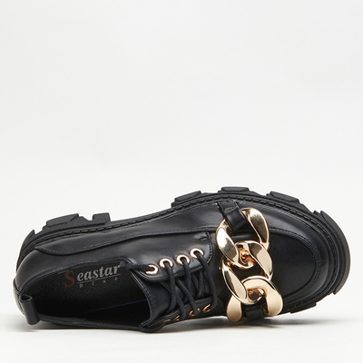 Czarne półbuty na płaskim obcasie Eqoia - Obuwie